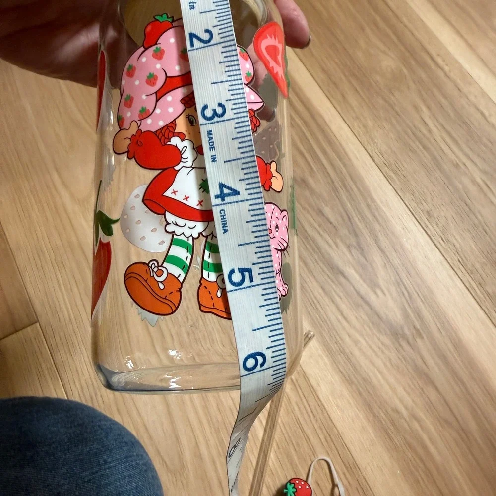 Strawberry Shortcake Glass Tumbler Kids Adults 16oz Clear Red Bamboo Lid Straw